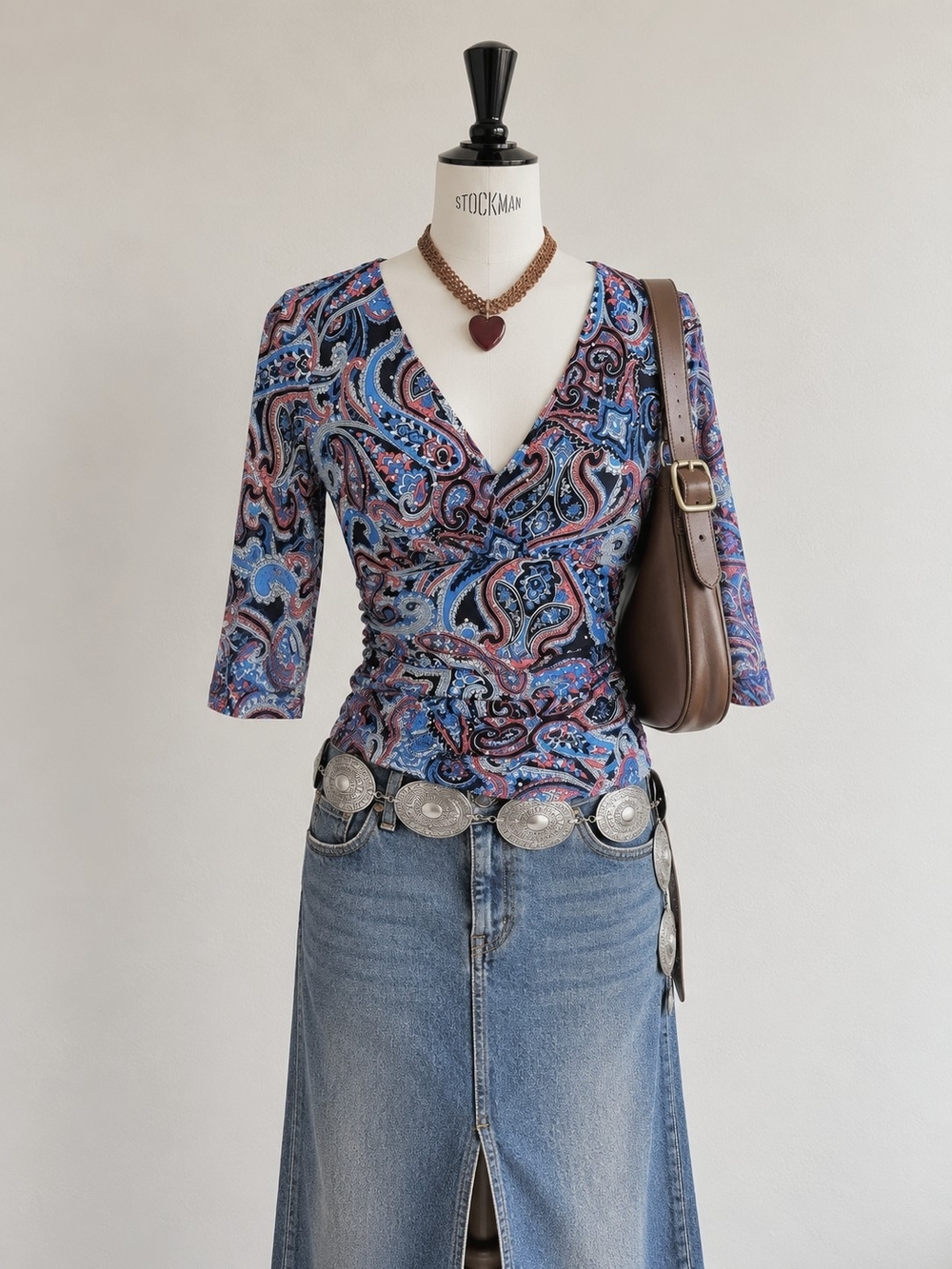 INC International Concepts Paisley Wrap V-Neck Top in Blue and Purple